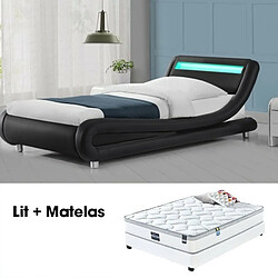 Meubler Design Lit Led Design Julio Noir 90cm Avec Matelas Romance 