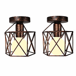 Lot de 2 STOEX Retro Plafonnier Industrielle en Métal Carré Fer Noir, Suspension Cage Cube Luminaire E27 pour Salon Chambre Café Bar Restaurent Entrée Couloir (Rouille) 