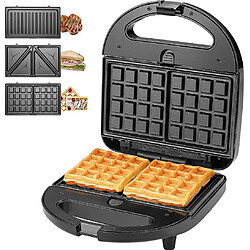 KotiCidsin Gaufrier multifonction, Croque Monsieur, Grill et Gaufrier 3 en 1, Grande Puissance de 750W - Noir 