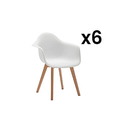 Vente-Unique Lot de 6 chaises avec accoudoirs VIXI - Polypropylène et Hêtre - Blanc 