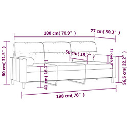 vidaXL Canapé 3 places avec oreillers jaune clair 180 cm tissu pas cher