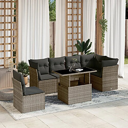 vidaXL Salon de jardin avec coussins 7 pcs gris résine tressée 