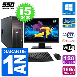 PC Tour HP Z210 Ecran 22" Intel i5-2400 RAM 16Go SSD 120Go Windows 10 Wifi - Occasion