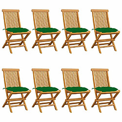 Maison Chic Lot de 8 Chaises de jardin,Fauteuil d'extérieur avec coussins vert Bois de teck massif -MN21012