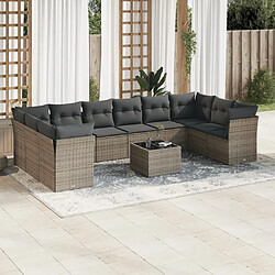 Maison Chic Salon de jardin 11 pcs avec coussins | Ensemble de Table et chaises | Mobilier d'Extérieur gris résine tressée -GKD72145