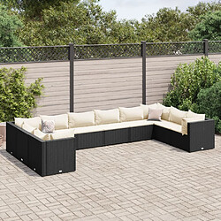 vidaXL Salon de jardin 10 pcs avec coussins noir résine tressée 