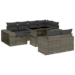 vidaXL Salon de jardin 11 pcs avec coussins gris résine tressée