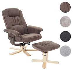 Mendler Fauteuil relax M56, fauteuil de télévision avec tabouret, tissu ~ imitation daim