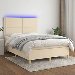 vidaXL Sommier à lattes de lit et matelas et LED Crème 140x190cm Tissu 