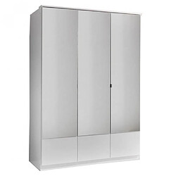 Inside 75 Armoire penderie DINGLE 3 portes miroirs 3 tiroirs largeur 135 blanche 