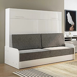 Inside 75 Armoire lit escamotable VERTIGO SOFA accoudoirs façade blanc brillant canapé gris clair 160*200 cm 