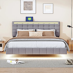 Avis ComfortXL Lit Rembourré 160 X 200 Cm Avec Cadre De Lit Flottant à LED Et Design De Tête De Lit