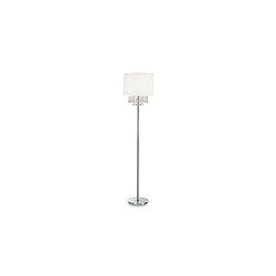 Ideal Lux Lampadaire à 1 lumière, chrome, blanc, transparent avec cristaux et abat-jour blanc, E27 