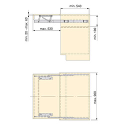 Coulisses pour table à rallonge et relevable Oplà Top 450-900mm charge 40kg inox brossé 2045469 Emuca