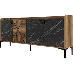 Hanah Home Buffet en aggloméré 4 portes Venedik noyer + marbre noir. Buffet en aggloméré 4 portes Venedik noyer + marbre noir