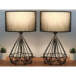 Vente-Unique Lot de 2 lampes à poser en métal noir et abat jour en tissu - H. 41 cm - ANAIA