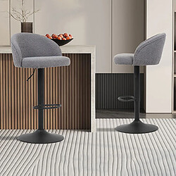 Mes Lot de 2 chaises de bar H63/84 cm en tissu bouclette gris clair - ARJA 