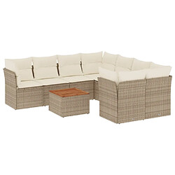 vidaXL Salon de jardin avec coussins 9 pcs beige résine tressée