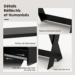 Helloshop26 Bureau informatique avec rangement et support d'écran repose-pieds pour travailler réviser gaming noir 20_0004844