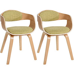 Decoshop26 Lot de 2 chaises de salle à manger design retro en tissu vert clair structure en bois clair 10_0001720