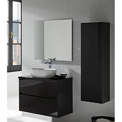 Pegane Ensemble de salle de bain coloris noir avec vasque à poser + miroir + colonne - Longueur meuble 80 x Profondeur 46 x Hauteur 56 cm 