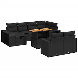 vidaXL Salon de jardin 11 pcs avec coussins noir résine tressée