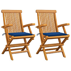 vidaXL Chaises de jardin et coussins bleu royal lot de 2 Bois de teck