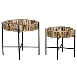 Pegane Lot de 3 tables d'appoints rondes en bois naturel et métal noir