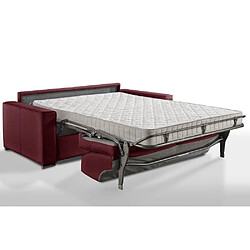 Inside 75 Canapé convertible 2-3 places EXCELLENCE 120 cm sommier lattes matelas MEMORY 18 cm inclus cuir vachette bordeaux