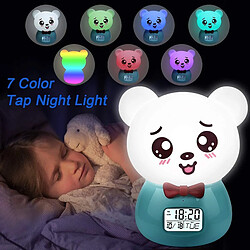 Universal Réveil enfant numérique, 7 couleurs silicone PAT réveil lumineux avec haut-parleur Bluetooth fonctionnalité mignon ours lampe réveil enfant bébé bureau rechargeable chambre à coucher réveil, (bleu)