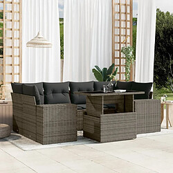 vidaXL Salon de jardin avec coussins 7 pcs gris résine tressée