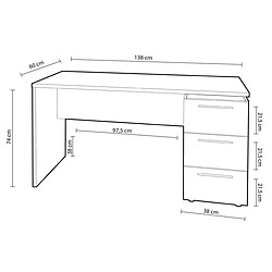 Pegane Bureau avec 3 tiroirs coloris Blanc Artik - 74 x 138 x 60 cm