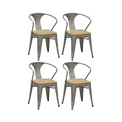 Aubry Gaspard Chaise industrielle en métal et bois d'orme (Lot de 4) Acier brossé gris.