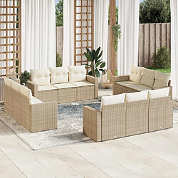 vidaXL Salon de jardin avec coussins 12 pcs beige résine tressée