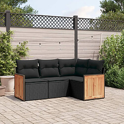 vidaXL Salon de jardin 4 pcs avec coussins noir résine tressée 