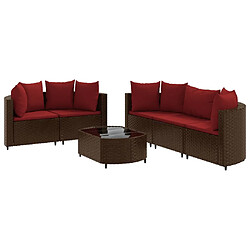 vidaXL Salon de jardin avec coussins 6 pcs marron résine tressée