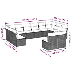 Avis vidaXL Salon de jardin avec coussins 12 pcs marron résine tressée