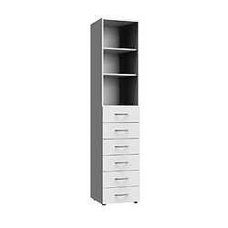 Pegane Armoire, meuble de rangement avec 2 étagères et 6 tiroirs coloris Blanc - longueur 40 x hauteur 185 x profondeur 40 cm 