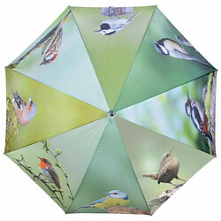 Esschert Design Grand parapluie bois et métal toile polyester Oiseaux.