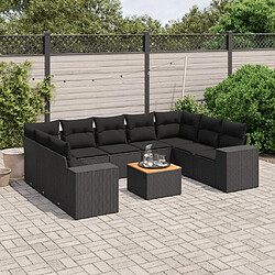 vidaXL Salon de jardin 10 pcs avec coussins noir résine tressée 