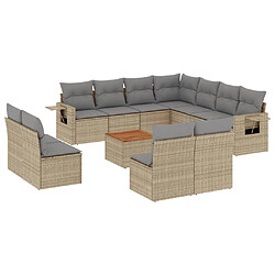 vidaXL Salon de jardin avec coussins 12 pcs beige résine tressée