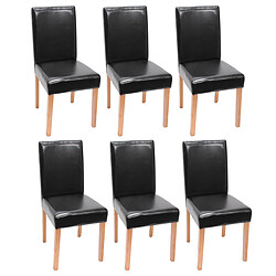 Mendler Lot de 6 chaises de séjour Littau ~ simili-cuir, noir, pieds clairs