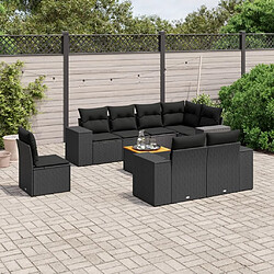 Maison Chic Ensemble Tables et chaises d'extérieur 9 pcs avec coussins,Salon de jardin noir résine tressée -GKD366677