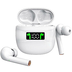 Chrono Véritables écouteurs sans fil, Chronus in Ear Casque Bluetooth avec microphone antibruit, Écouteurs sans fil avec contrôle tactile du volume stéréo HiFi 3D 40H Type-C Étui de chargement pour écran LCD étanche(Blanc) 