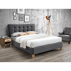 Vente-Unique Lit 140 x 190 cm avec tête de lit capitonnée - Tissu - Gris - ELIDE 