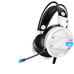 General Casque de jeu avec microphone, casque supra-auriculaire avec lumière LED, compatible avec PS4 PS5 Xbox PC portable, bandeau à réglage automatique, micro antibruit, stéréo Surround(Blanc) 