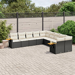 vidaXL Salon de jardin 10 pcs avec coussins noir résine tressée 