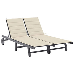 vidaXL Chaise longue de jardin 2 places avec coussin Gris Acacia 