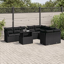 vidaXL Salon de jardin 10 pcs avec coussins noir résine tressée