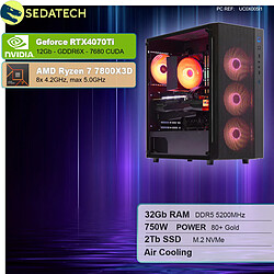 Sedatech PC Gamer ATX • AMD Ryzen 7 7800X3D • RTX4070Ti • 32Go DDR5 • 2To SSD M.2 • sans OS